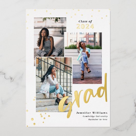 3フォトシエレガントックフォイル卒業発表 箔招待状 (正面)