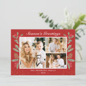 3フォトシーズンのグリーティングホリーベリーのクリスマス シーズンカード (スタンド正面)