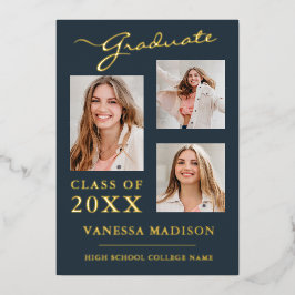 3フォトスクリプモダントほこりっぽい青のグラード発表 箔招待状