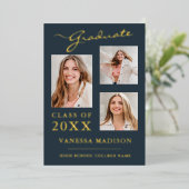 3フォトスクリプモダントほこりっぽい青のグラード発表 箔招待状 (立ち正面)