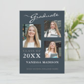 3フォトスクリプモダントほこりっぽい青の卒業 案内状 (スタンド正面)