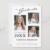 3フォトスクリプモダントホワイト卒業エレガント時間 案内状 (正面)