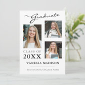 3フォトスクリプモダントホワイト卒業エレガント時間 案内状 (スタンド正面)