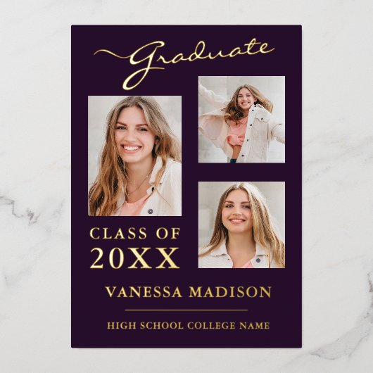 3フォトスクリプモダント紫のグラード発表 箔招待状 (正面)