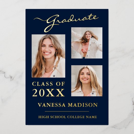 3フォトスクリプモダントNavy Blue Grad発表 箔招待状 (正面)