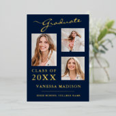 3フォトスクリプモダントNavy Blue Grad発表 箔招待状 (立ち正面)