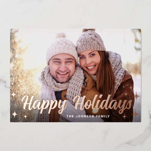 3フォトスパークルクリスマスグリーティングバラ金ゴールド 箔シーズンカード (正面)