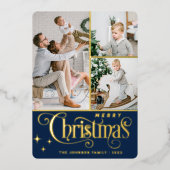 3フォトスパークルメリークリスマスグリーティング金ゴールド 箔シーズンカード (正面)