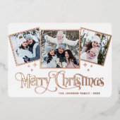 3フォトスパークルメリークリスマスグリーティング金ゴールド 箔シーズンカード (正面)