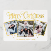 3フォトスパークルメリークリスマスグリーティング金ゴールド 箔シーズンカード (正面)