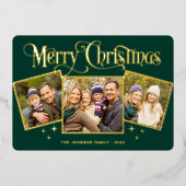 3フォトスパークルメリークリスマスグリーティング金ゴールド 箔シーズンカード (正面)