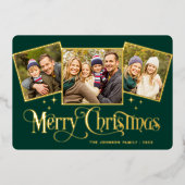 3フォトスパークルメリークリスマスグリーティング金ゴールド 箔シーズンカード (正面)