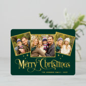 3フォトスパークルメリークリスマスグリーティング金ゴールド 箔シーズンカード (立ち正面)