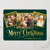 3フォトスパークルメリークリスマスグリーティング金ゴールド 箔シーズンカード (正面)