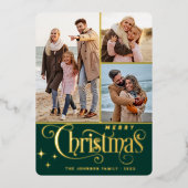 3フォトスパークルメリークリスマスグリーティング金ゴールド 箔シーズンカード (正面)