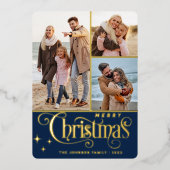 3フォトスパークルメリークリスマスグリーティング金ゴールド 箔シーズンカード (正面)