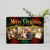 3フォトスパークルメリークリスマスグリーティング金ゴールド 箔シーズンカード (立ち正面)