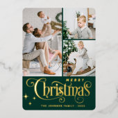 3フォトスパークルメリークリスマスグリーティング金ゴールド 箔シーズンカード (正面)