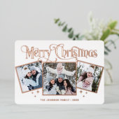 3フォトスパークルメリークリスマスグリーティング金ゴールド 箔シーズンカード (立ち正面)