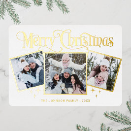 3フォトスパークルメリークリスマスグリーティング金ゴールド 箔シーズンカード