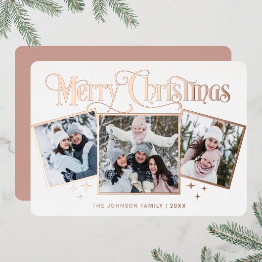 3フォトスパークルメリークリスマスグリーティング金ゴールド 箔シーズンカード