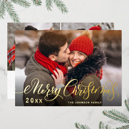 3フォトスパークルメリークリスマスグリーティング金ゴールド 箔シーズンカード