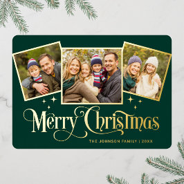 3フォトスパークルメリークリスマスグリーティング金ゴールド 箔シーズンカード