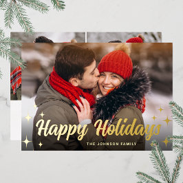 3フォトスパークルメリークリスマスグリーティング金ゴールド 箔シーズンカード