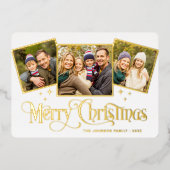 3フォトスパークルメリークリスマスグリーティング金ゴールド 箔シーズンカード (正面)