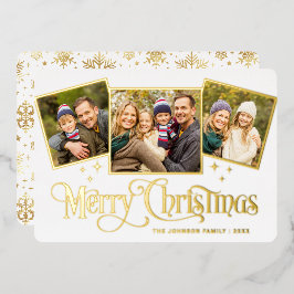3フォトスパークルメリークリスマスグリーティング金ゴールド 箔シーズンカード