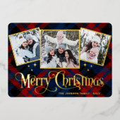 3フォトスパークルメリークリスマスグリーティング金ゴールド 箔シーズンカード (正面)