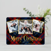 3フォトスパークルメリークリスマスグリーティング金ゴールド 箔シーズンカード (立ち正面)