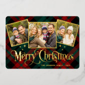 3フォトスパークルメリークリスマスグリーティング金ゴールド 箔シーズンカード (正面)