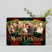 3フォトスパークルメリークリスマスグリーティング金ゴールド 箔シーズンカード (立ち正面)