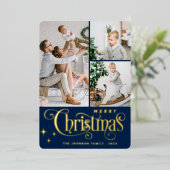 3フォトスパークルメリークリスマスグリーティング金ゴールド 箔シーズンカード (立ち正面)