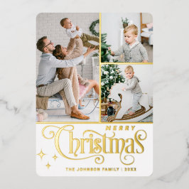 3フォトスパークルメリークリスマスグリーティング金ゴールド 箔シーズンカード