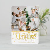 3フォトスパークルメリークリスマスグリーティング金ゴールド 箔シーズンカード (立ち正面)