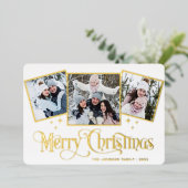 3フォトスパークルメリークリスマスグリーティング金ゴールド 箔シーズンカード (立ち正面)