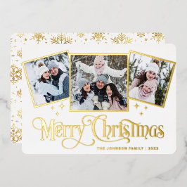 3フォトスパークルメリークリスマスグリーティング金ゴールド 箔シーズンカード