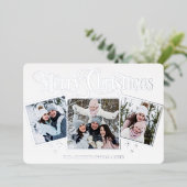 3フォトスパークルメリークリスマスシルバー 箔シーズンカード (立ち正面)