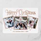 3フォトスパークルメリークリスマスバラ金ゴールド 箔シーズンカード (正面)
