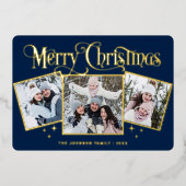 3フォトスパークルメリークリスマス金ゴールド 箔シーズンカード (正面)