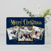 3フォトスパークルメリークリスマス金ゴールド 箔シーズンカード (立ち正面)