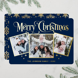 3フォトスパークルメリークリスマス金ゴールド 箔シーズンカード