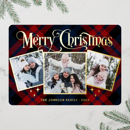 3フォトスパークルメリークリスマス金ゴールド 箔シーズンカード