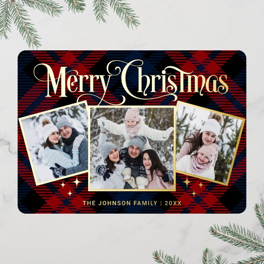 3フォトスパークルメリークリスマス金ゴールド 箔シーズンカード