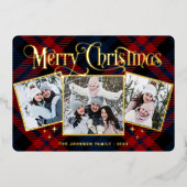 3フォトスパークルメリークリスマス金ゴールド 箔シーズンカード (正面)