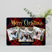 3フォトスパークルメリークリスマス金ゴールド 箔シーズンカード (立ち正面)