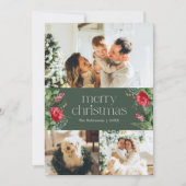 3フォトダークグリーン植物学メリークリスマスカード シーズンカード (正面)