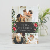 3フォトダークグレーの植物の葉メリークリスマス シーズンカード (スタンド正面)